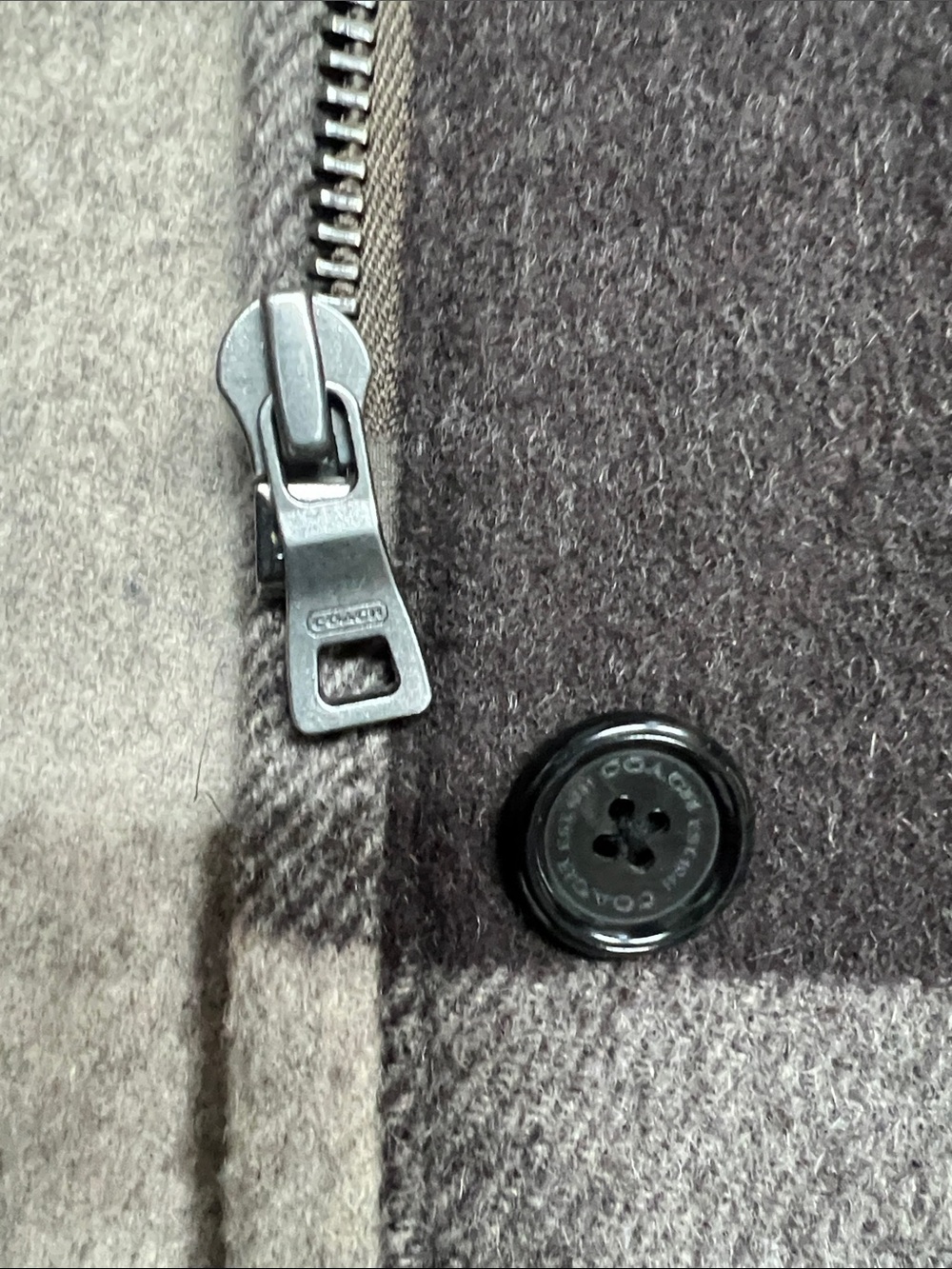Coach Hooded Plaid Wool-Blend Pea Coat in Brown & Gray - Picture 4 of 5